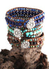 Pulsera Boho, Pulsera de Cuero de Tres Capas RH, Piedras Naturales Verdes, Marrones y Azul Marino